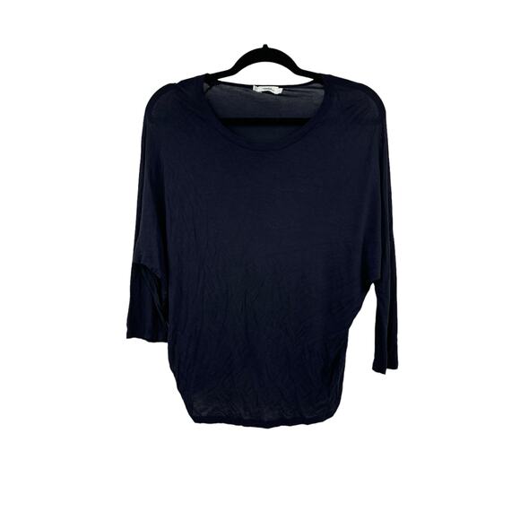 Vince Top Womens Small 3/4 Dolman Sleeve Tee Navy Blue High Low Casual - Picture 1 of 3